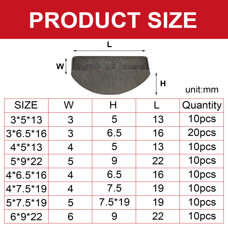 Ключов щифт, железо-углеродна стомана A3, C-тип полуключ, плосък ключ, 100 бр