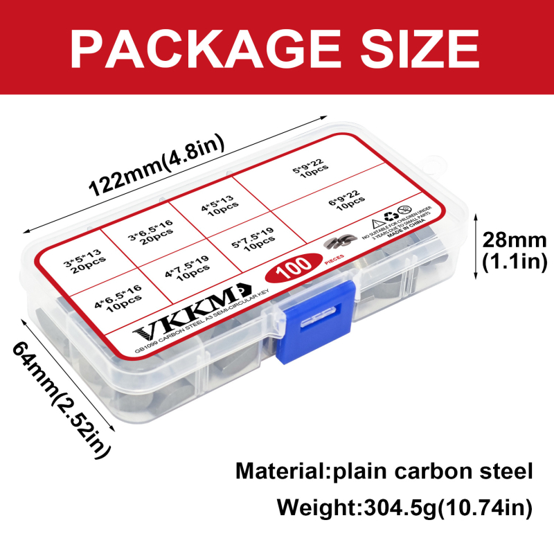 Ключов щифт, железо-углеродна стомана A3, C-тип полуключ, плосък ключ, 100 бр