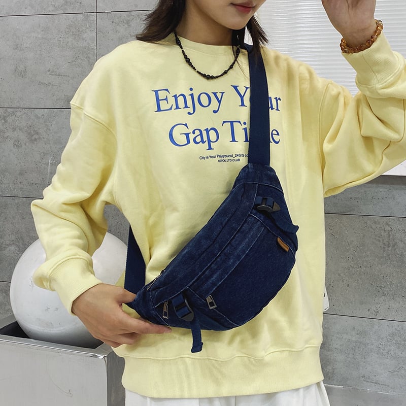 Bērnu crossbody soma no džinsa - mīļa stila, poliestera odere, vienkāršs raksts, piemērota bērnudārzam, ikdienas lietošanai (Rudens 2024)