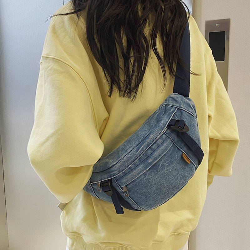 Bērnu crossbody soma no džinsa - mīļa stila, poliestera odere, vienkāršs raksts, piemērota bērnudārzam, ikdienas lietošanai (Rudens 2024)