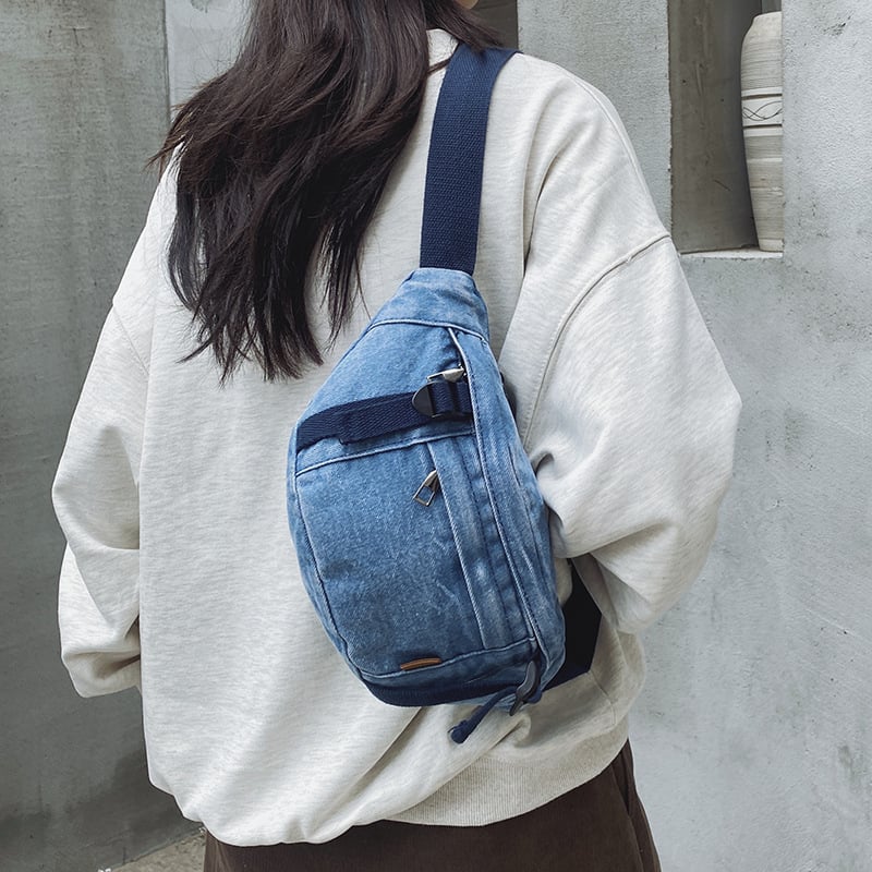 Bērnu crossbody soma no džinsa - mīļa stila, poliestera odere, vienkāršs raksts, piemērota bērnudārzam, ikdienas lietošanai (Rudens 2024)