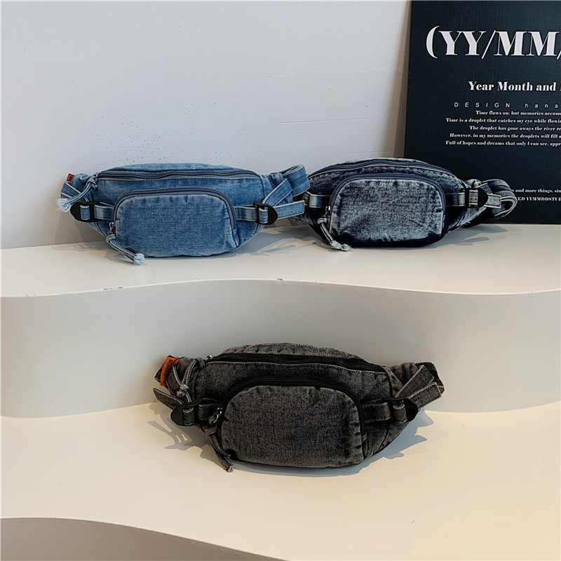 Ženska denims torba preko ramena — gradska jednostavnost, Materijal: denim, Otvaranje zatvaračem, Unutarnja džep s zatvaračem, Podstava od poliestera