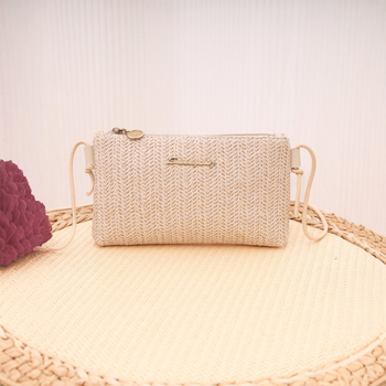 Ψάθινη μικρή τετράγωνη τσάντα με φερμουάρ, θήκη για κινητό, Καλοκαίρι 2025