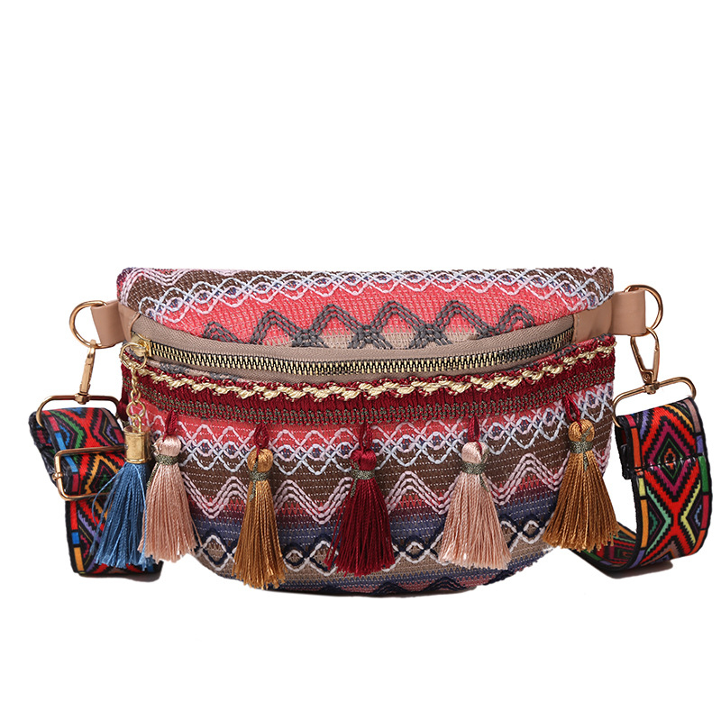 Boho crossbody torba s resicama, ženska torba od najlona, zatvaranje na zip, podstava od najlona, mekana, za svakodnevnu upotrebu, ljeto 2024