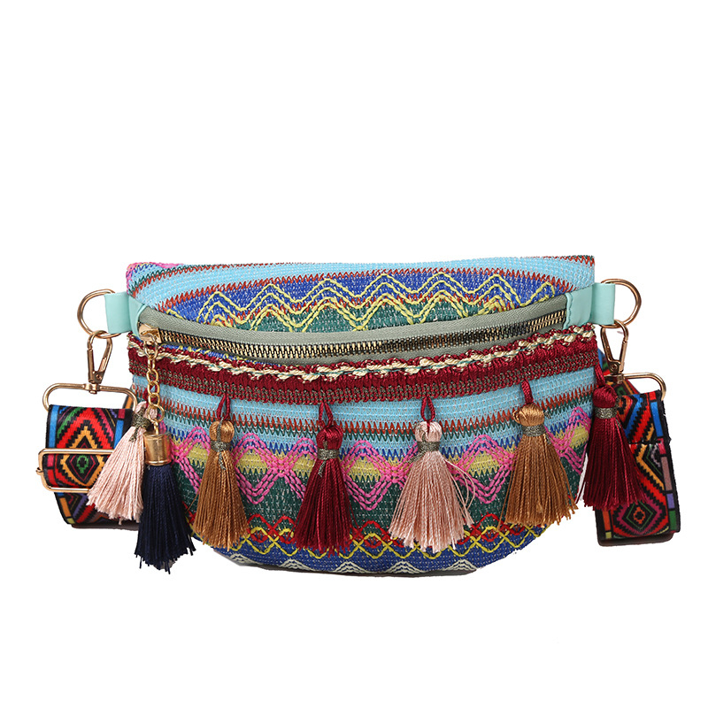 Boho crossbody torba s resicama, ženska torba od najlona, zatvaranje na zip, podstava od najlona, mekana, za svakodnevnu upotrebu, ljeto 2024