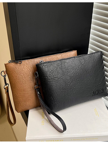 Τσάντα clutch με στυλ street fashion, υλικό PU, ορθογώνιο τετράγωνο σχήμα, άνοιγμα με φερμουάρ, εσωτερική δομή λαμιναρισμένο φερμουάρ