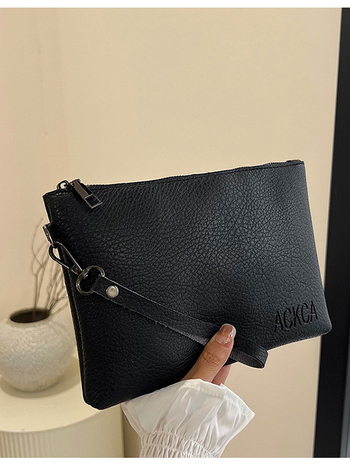 Τσάντα clutch με στυλ street fashion, υλικό PU, ορθογώνιο τετράγωνο σχήμα, άνοιγμα με φερμουάρ, εσωτερική δομή λαμιναρισμένο φερμουάρ