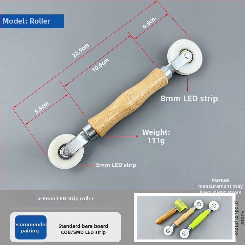 Ролка за притискане на LED лента с дървена дръжка — PVC корпус, GTM, 110 г