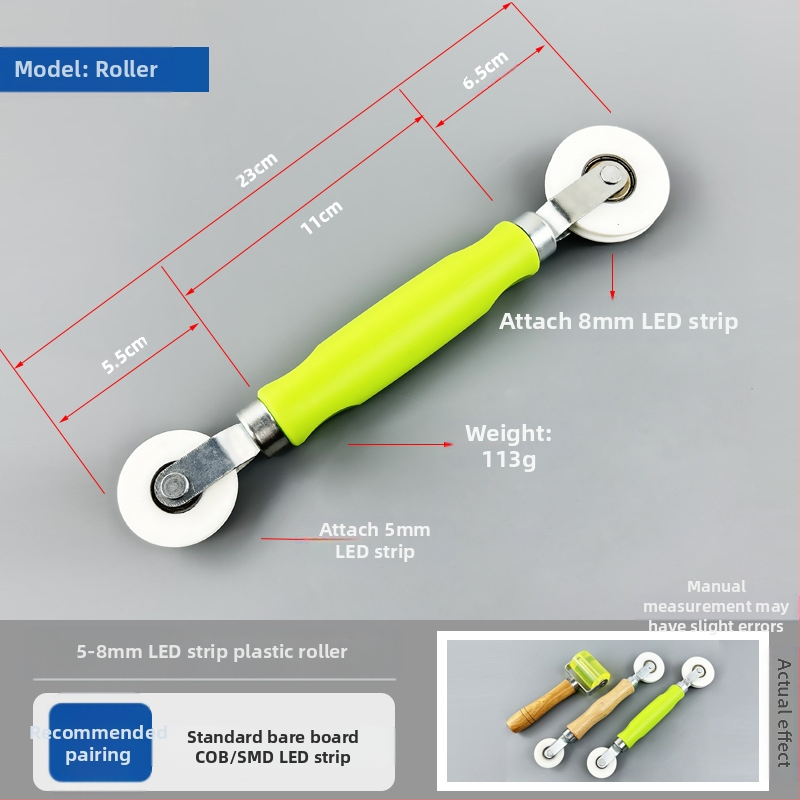 Ролка за притискане на LED лента с дървена дръжка — PVC корпус, GTM, 110 г