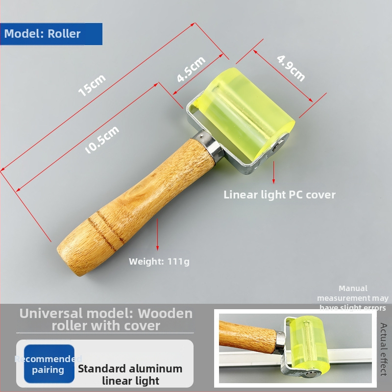 Ролка за притискане на LED лента с дървена дръжка — PVC корпус, GTM, 110 г