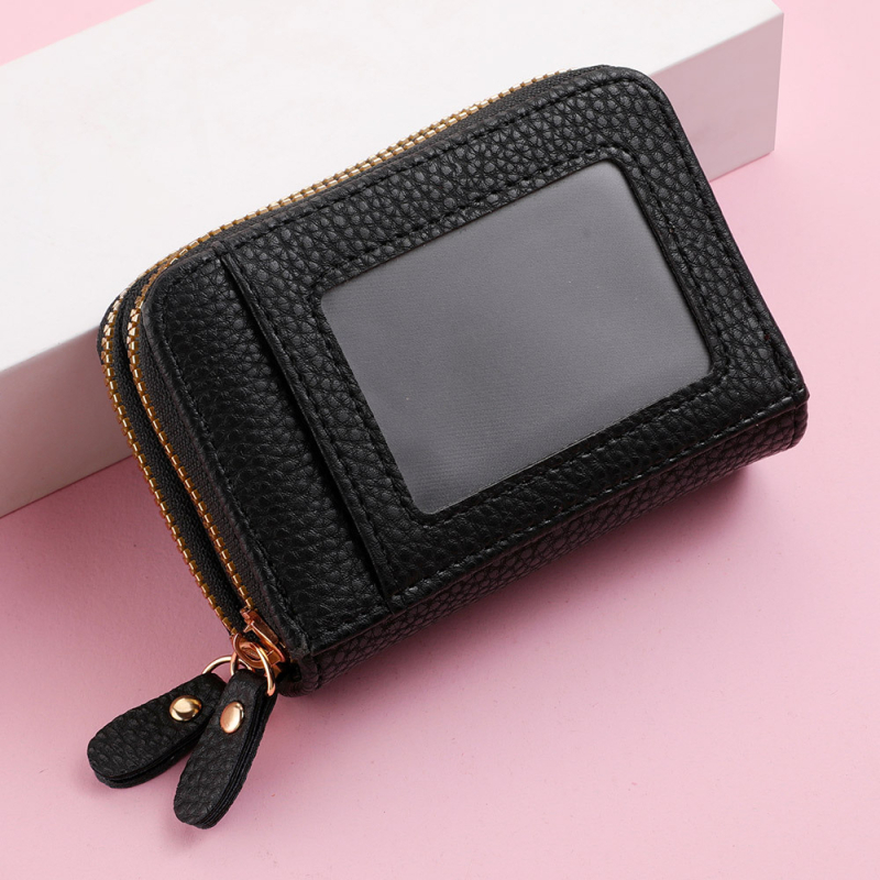 Moteriška piniginė su keliomis kortelių kišenėmis ir dvigubais užtrauktukais, PU medžiaga, vieno tono raštas, gaivus ir saldus stilius, Žiema 2024.