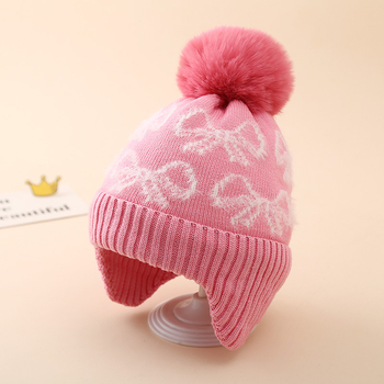 Dječja pletena kapa za uši s jacquard uzorkom, visok vrh, topla i otporna na vjetar, akril