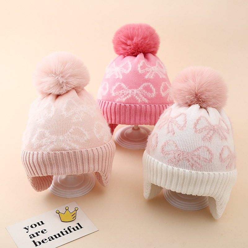 Dječja pletena kapa za uši s jacquard uzorkom, visok vrh, topla i otporna na vjetar, akril