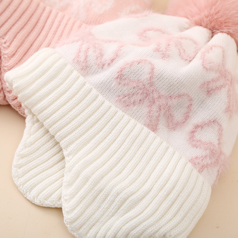 Dječja pletena kapa za uši s jacquard uzorkom, visok vrh, topla i otporna na vjetar, akril