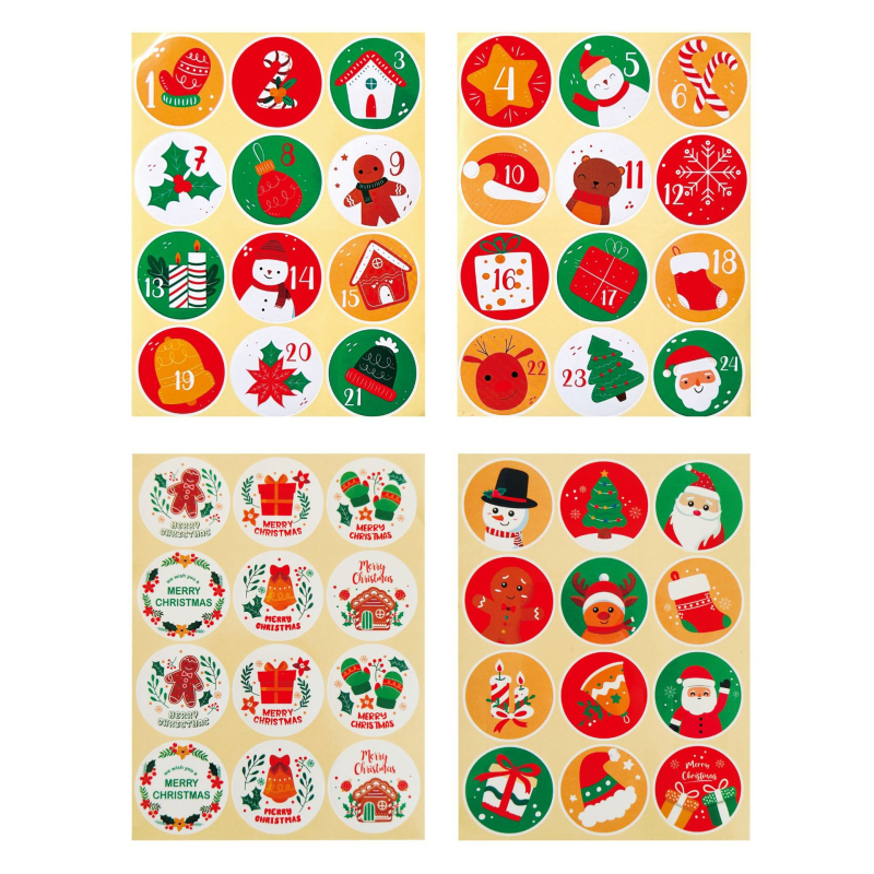 Kraft popieriaus dovanų maišeliai Advento kalendoriui – 24 vnt., su spauda, stačiakampio formos, šventinėms dovanoms, su kalendoriaus lipdukais