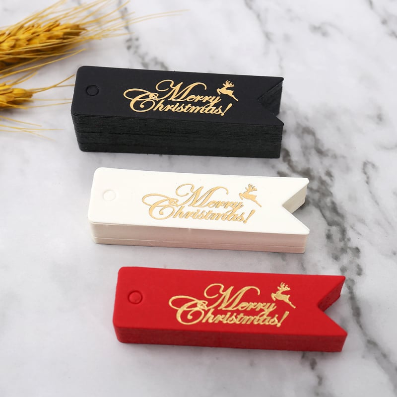 Kalėdinė dovanos etiketė su auksu įspaudu, popierinė, kabinimui