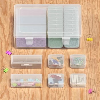 Σετ κουτιών αποθήκευσης γραφείου, μοντέλο 5.5, PP πλαστικό, χωρητικότητα 10 διαμερισμάτων, σετ 14 κουτιών, ανθεκτικά στη σκόνη, με καπάκι