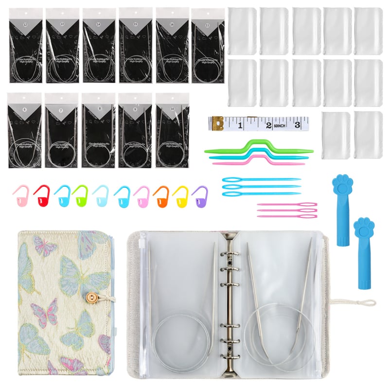 Кръгли и прави плетачни игли от неръждаема стомана, комплект 50 бр., общо тегло 350 г