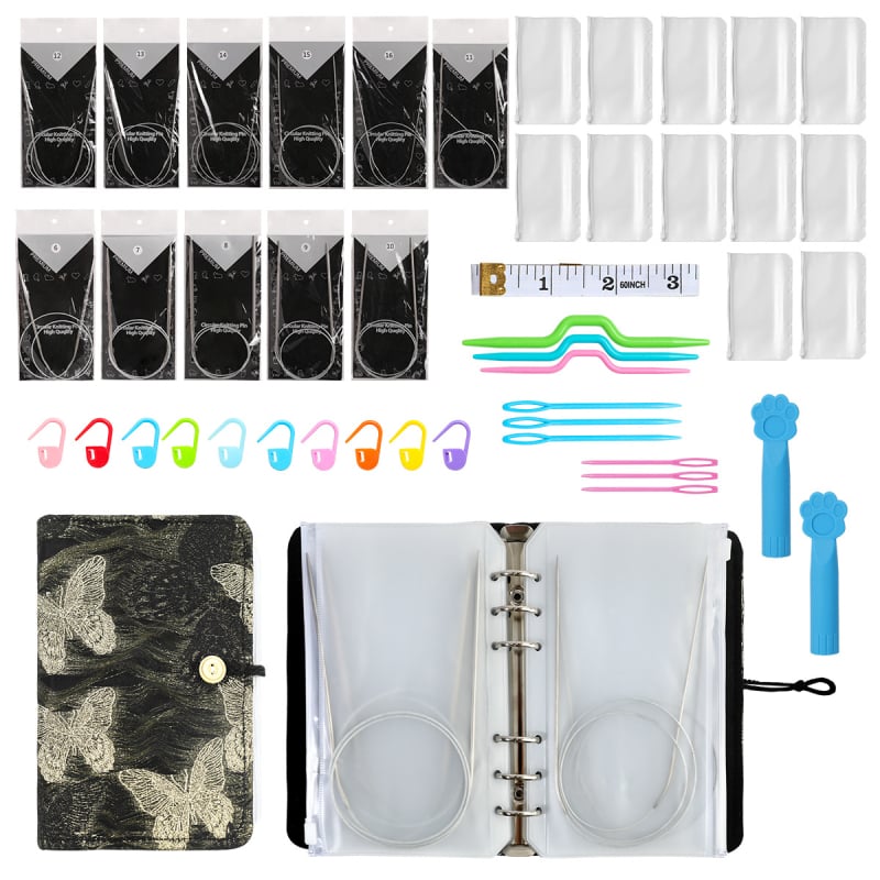 Кръгли и прави плетачни игли от неръждаема стомана, комплект 50 бр., общо тегло 350 г