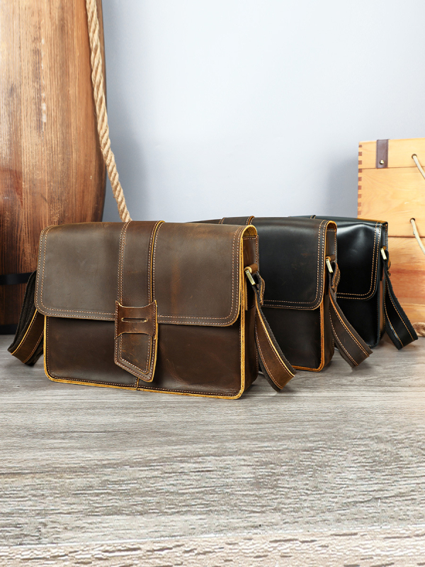 Vyrų odinė pečių rankinė, pirmojo sluoksnio karvės oda, poliesterio pamušalas, 2025 m. vasaros išleidimas, verslo kelionėms tinkama