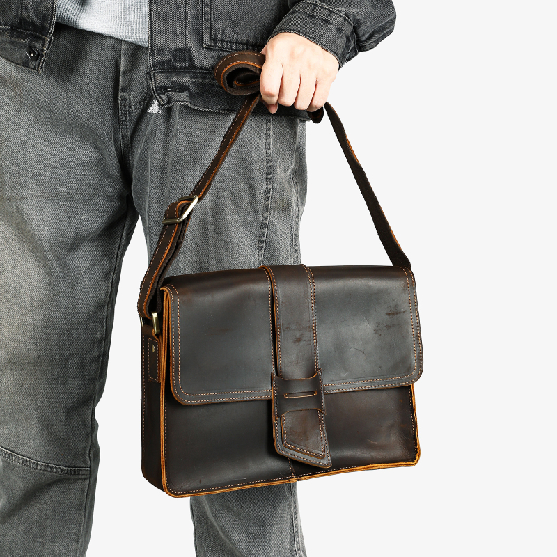 Vyrų odinė pečių rankinė, pirmojo sluoksnio karvės oda, poliesterio pamušalas, 2025 m. vasaros išleidimas, verslo kelionėms tinkama