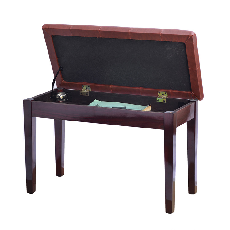 Кожен двоен стол за пиано с вграден шкаф за книги – универсален стол за пиано и клавиатури