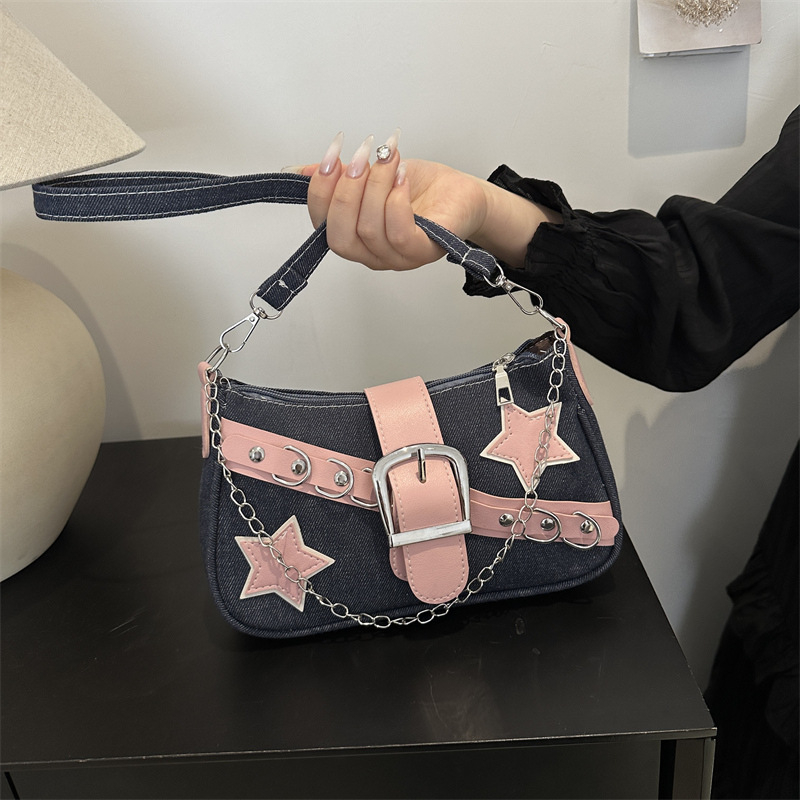 Ženska denim torba preko ramena, mala kvadratna torba, sa zatvaračem, horizontalnog oblika
