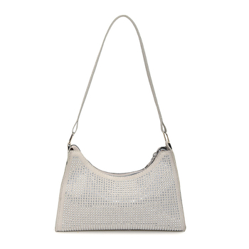 Γυναικεία σουέντ τσάντα ώμου, οριζοντίου τετράγωνου σχήματος, με φερμουάρ, μονή ιμάντα, επένδυση πολυεστέρα