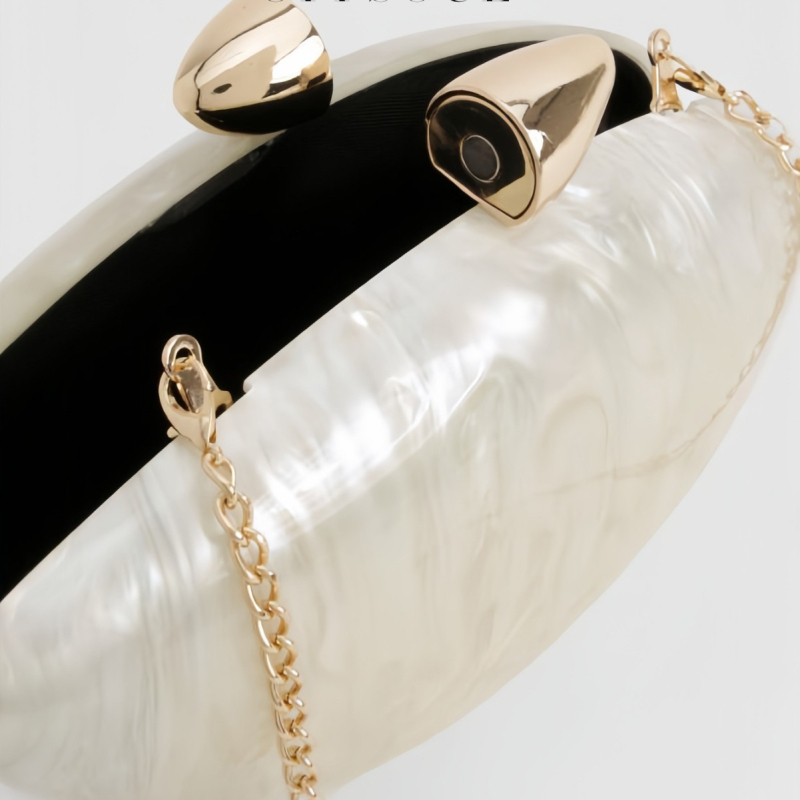 Átlátszó akril klatch táska lánccal - mágneses zár, poliészter bélés, mindennapi használatra