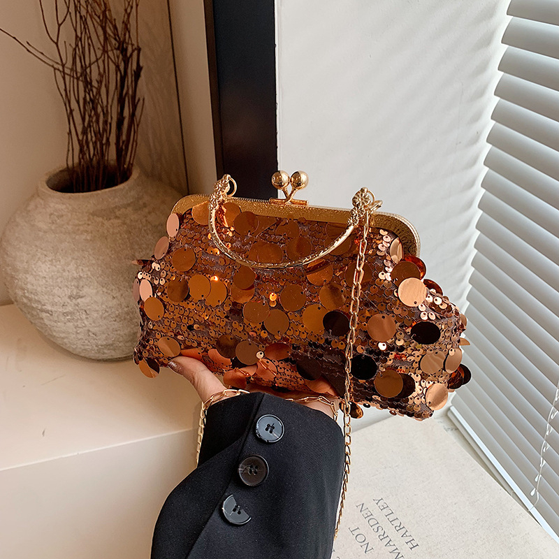 Moteriška rankinė, gatvės stilius, blizgučiai, kriauklės formos rankinė, vidinė telefono kišenė