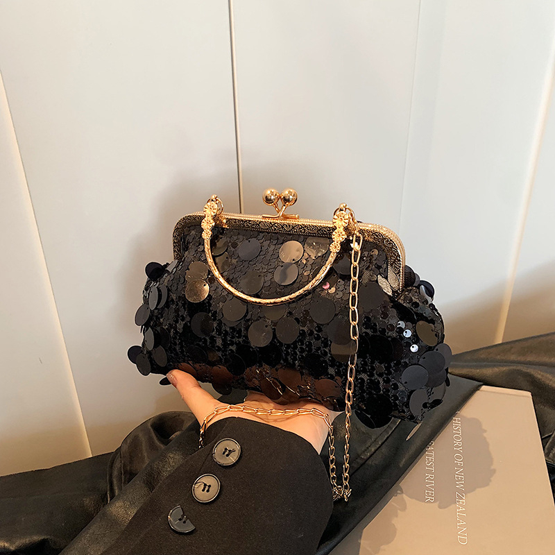 Moteriška rankinė, gatvės stilius, blizgučiai, kriauklės formos rankinė, vidinė telefono kišenė