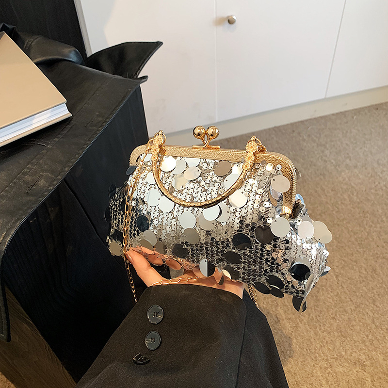 Moteriška rankinė, gatvės stilius, blizgučiai, kriauklės formos rankinė, vidinė telefono kišenė