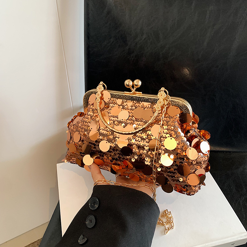 Moteriška rankinė, gatvės stilius, blizgučiai, kriauklės formos rankinė, vidinė telefono kišenė