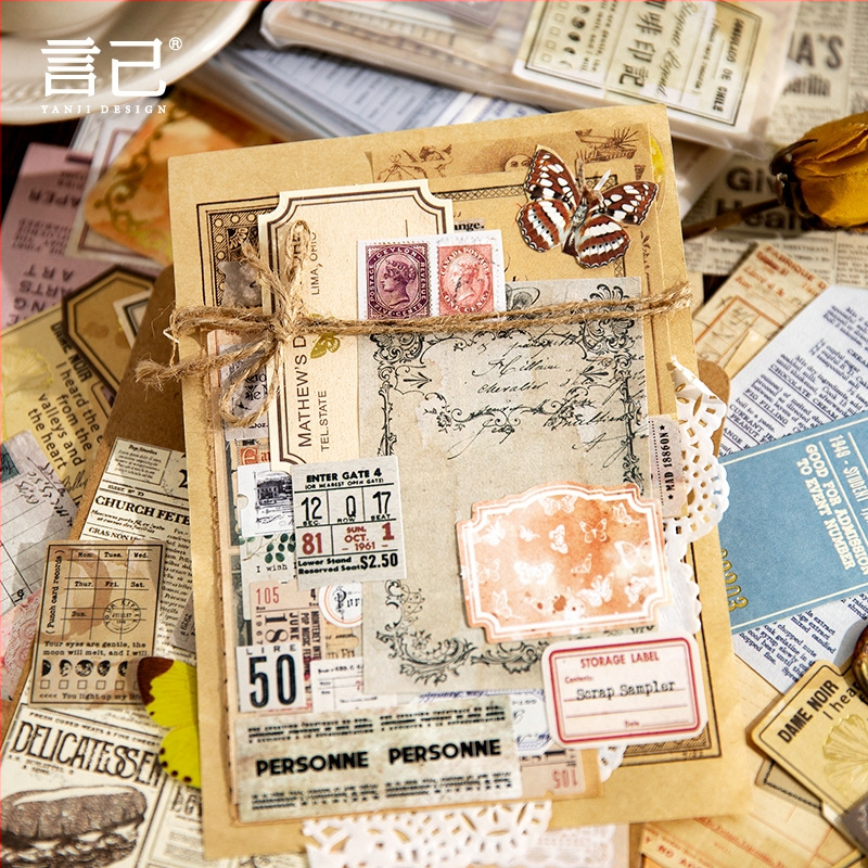 Ретро пакет за украса на дневник - 100 бр, 4 стила, марка DREHOP/Mengxi, тегло 79 г