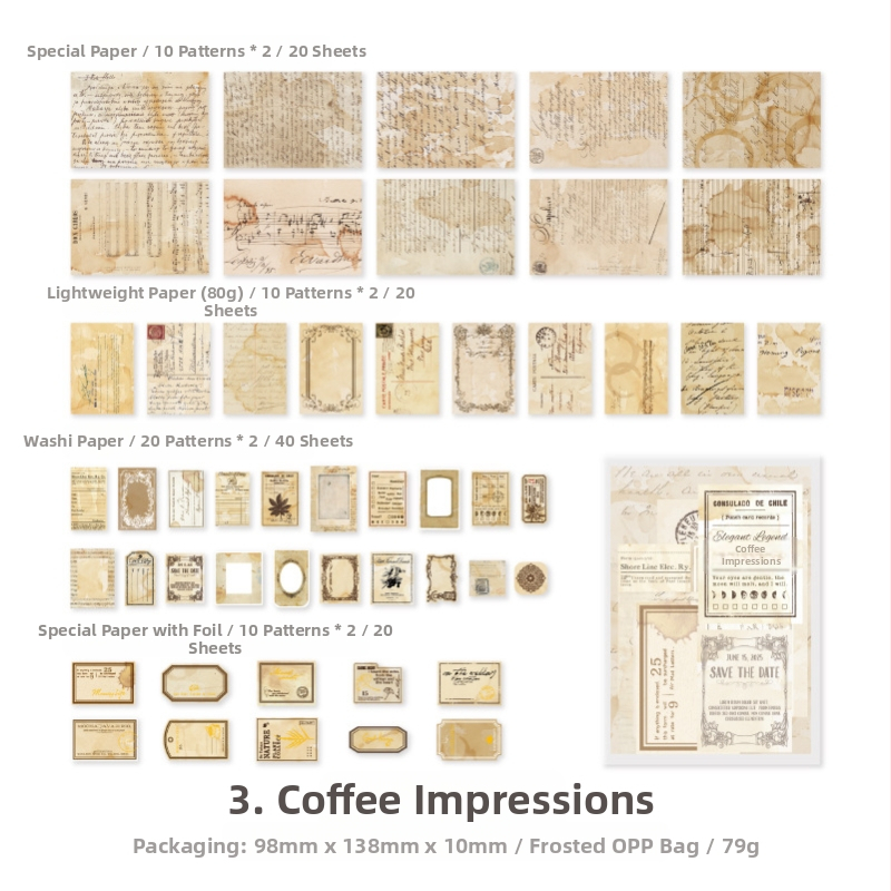 Σετ υλικών ρετρό διακόσμησης ημερολογίου - 100 τεμ., 4 στυλ, μάρκα DREHOP/Mengxi, βάρος 79 g