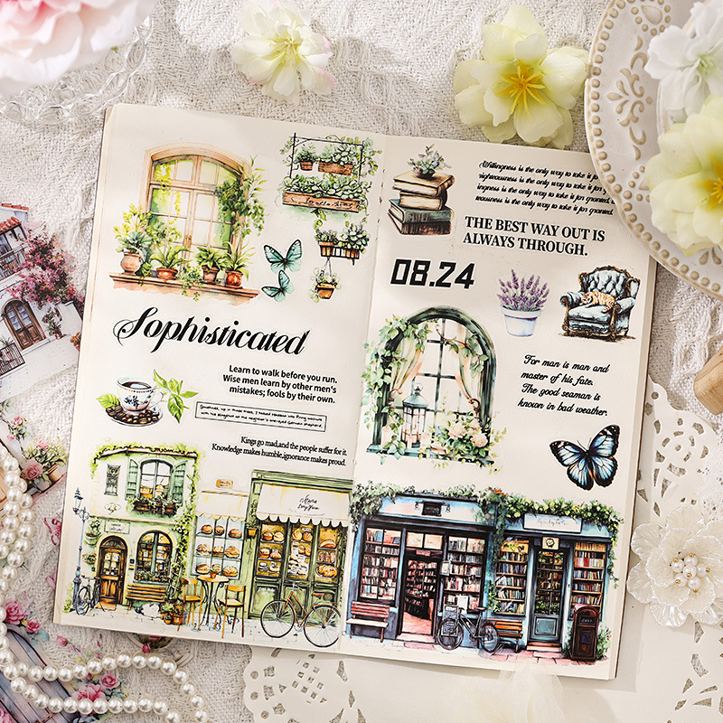 PET uzlīmju grāmatiņa dienasgrāmatai – caurspīdīgi ūdensizturīgi drukāti planer uzlīmes ar Eiropas lauku ainavām