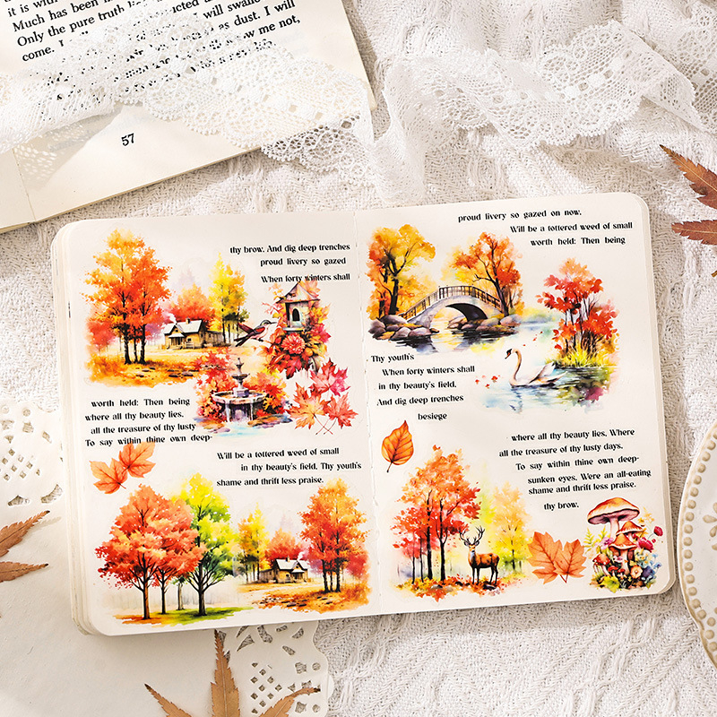 PET uzlīmju grāmatiņa dienasgrāmatai – caurspīdīgi ūdensizturīgi drukāti planer uzlīmes ar Eiropas lauku ainavām