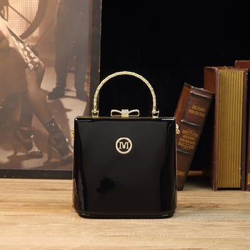 Geantă bucket cu clips, în stil Kelly, material PU, siluetă verticală pătrată, închidere clapetă, căptușeală nylon