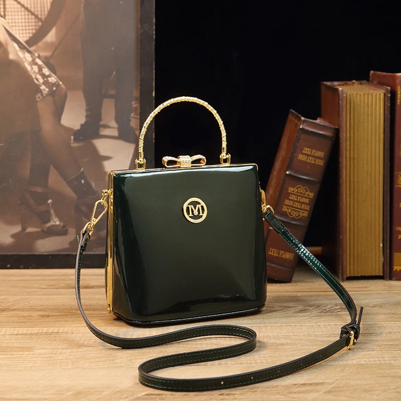 Geantă bucket cu clips, în stil Kelly, material PU, siluetă verticală pătrată, închidere clapetă, căptușeală nylon