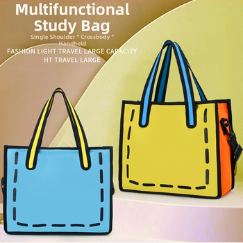 Японски стил платнена чанта за жени - лято 2025 г., чанта за рамо с единичен ремък, 2D анимационен дизайн, голям капацитет