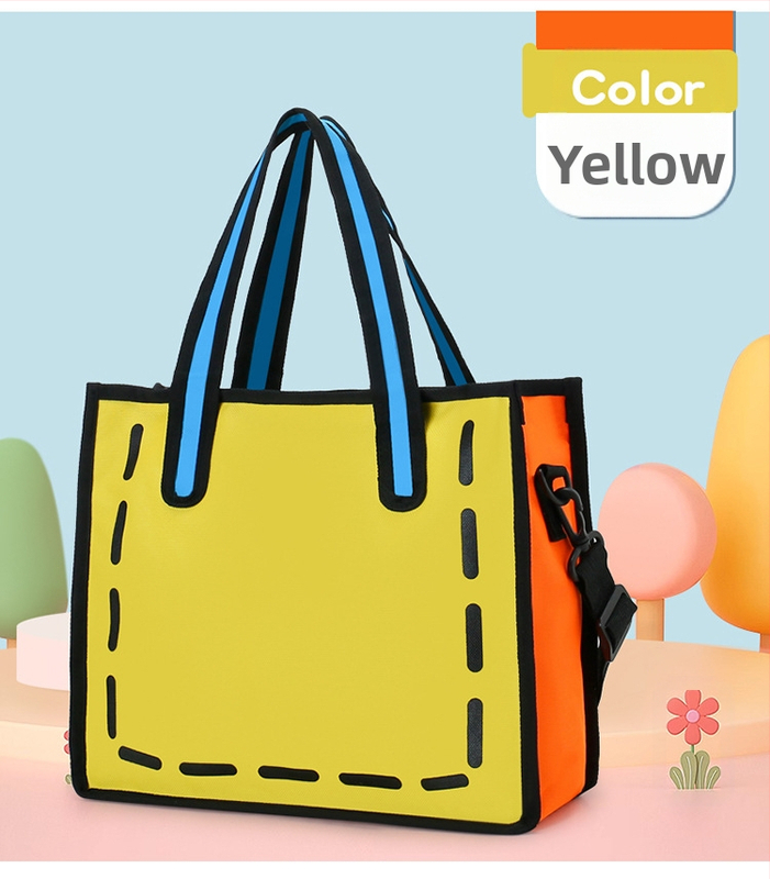 Японски стил платнена чанта за жени - лято 2025 г., чанта за рамо с единичен ремък, 2D анимационен дизайн, голям капацитет