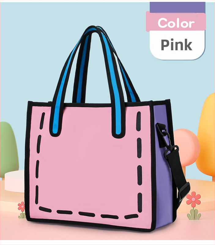 Японски стил платнена чанта за жени - лято 2025 г., чанта за рамо с единичен ремък, 2D анимационен дизайн, голям капацитет