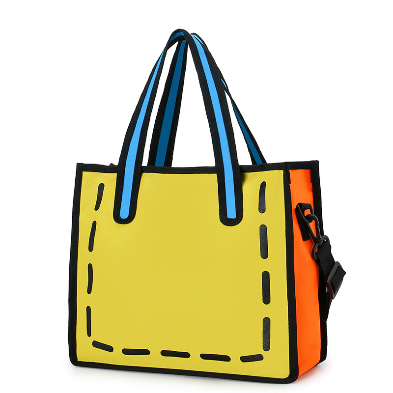 Японски стил платнена чанта за жени - лято 2025 г., чанта за рамо с единичен ремък, 2D анимационен дизайн, голям капацитет