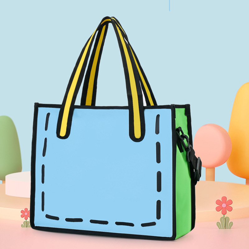 Японски стил платнена чанта за жени - лято 2025 г., чанта за рамо с единичен ремък, 2D анимационен дизайн, голям капацитет