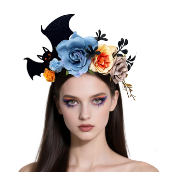 Κορδέλα για το κεφάλι με θέμα το Halloween: ρόδος και νυχτερίδα, Ya ya; ύφασμα; επεξεργασία με κόλλα; προέλευση Yiwu; Καλοκαίρι 2025