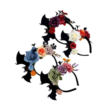 Κορδέλα για το κεφάλι με θέμα το Halloween: ρόδος και νυχτερίδα, Ya ya; ύφασμα; επεξεργασία με κόλλα; προέλευση Yiwu; Καλοκαίρι 2025