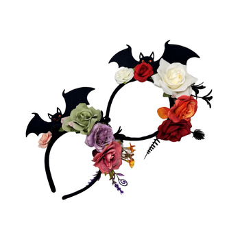 Κορδέλα για το κεφάλι με θέμα το Halloween: ρόδος και νυχτερίδα, Ya ya; ύφασμα; επεξεργασία με κόλλα; προέλευση Yiwu; Καλοκαίρι 2025