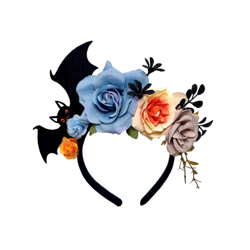 Κορδέλα για το κεφάλι με θέμα το Halloween: ρόδος και νυχτερίδα, Ya ya; ύφασμα; επεξεργασία με κόλλα; προέλευση Yiwu; Καλοκαίρι 2025