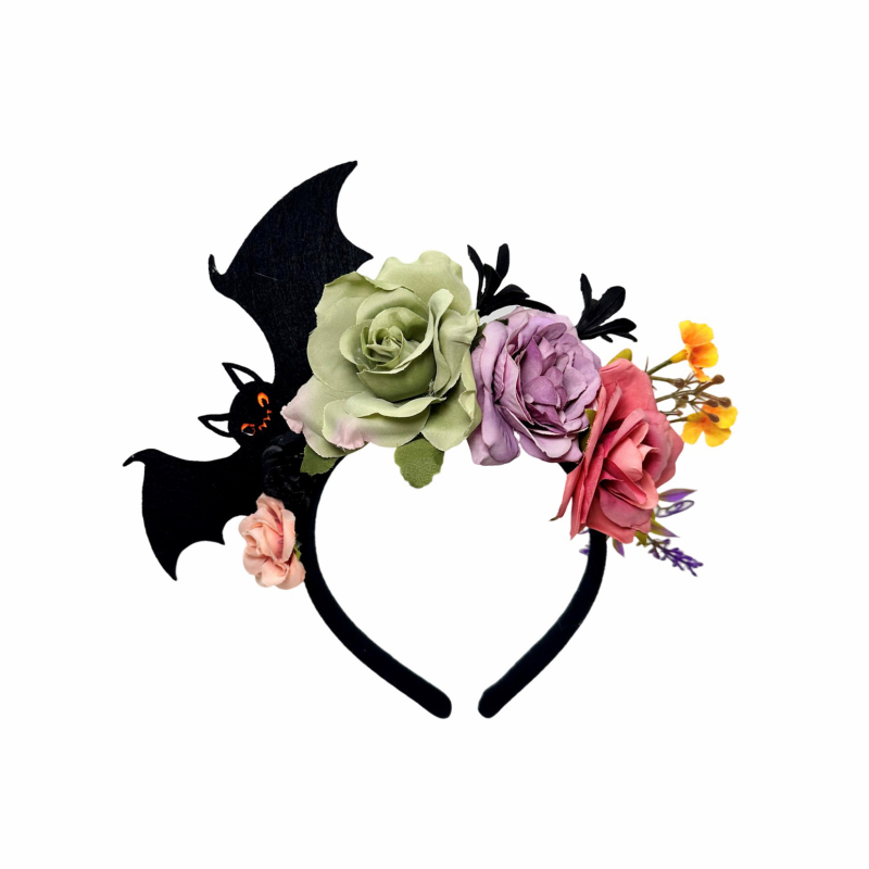 Κορδέλα για το κεφάλι με θέμα το Halloween: ρόδος και νυχτερίδα, Ya ya; ύφασμα; επεξεργασία με κόλλα; προέλευση Yiwu; Καλοκαίρι 2025