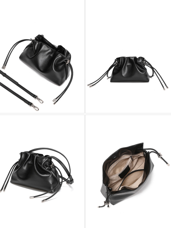 Ženska torbica od prave kože preko ramena, urban stil jednostavnosti, Cloud Pack, oblik jastuka, otvaranje trakom